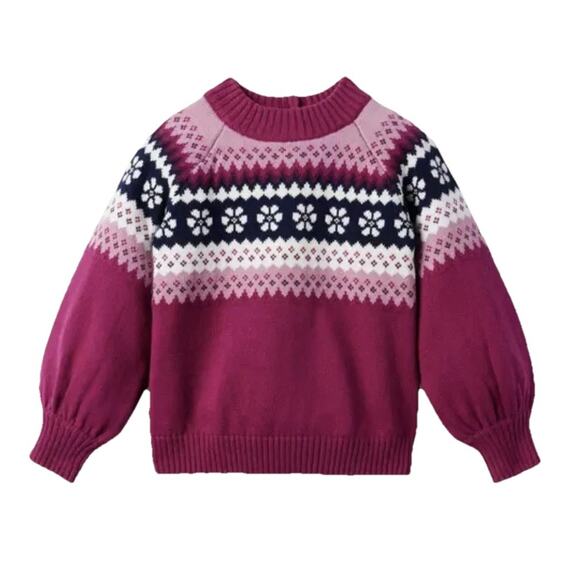 Janie And Jack Girl Rose Fair Isle Sweater Pink / White - SIZE 4 - Picture 1 of 7